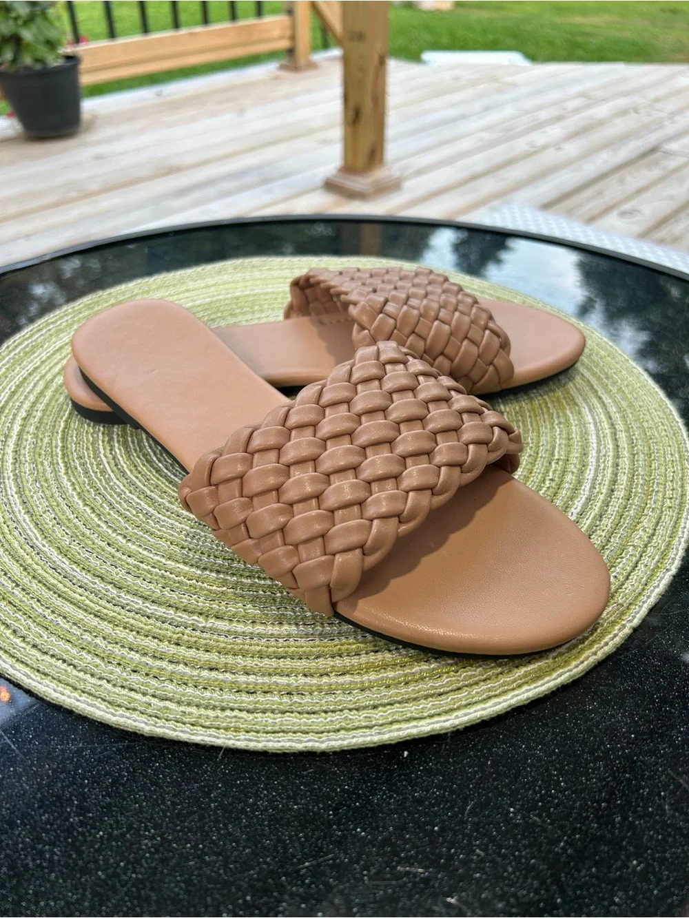 Woven Slide Sandals in Tan - Comfortable Everyday Women’s Slides